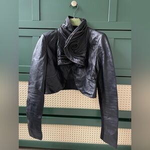 BCBGMaxAzria Cropped Black Leather Jacket